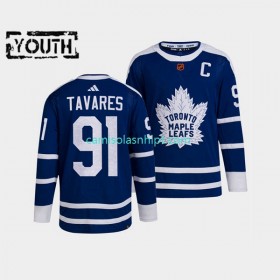 Camiseta Toronto Maple Leafs John Tavares 91 Adidas 2022 Reverse Retro Azul Authentic - Criança